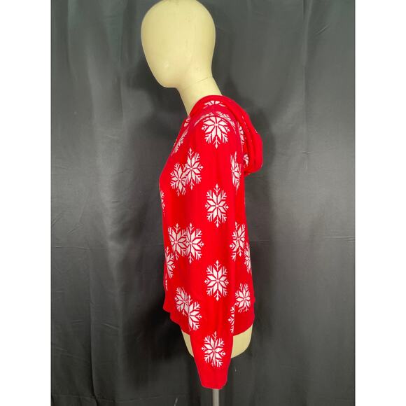Reversable Holiday Sweater Hoodie, Red & White Snowflakes, Zip Up Ugly Christmas - Picture 10 of 10